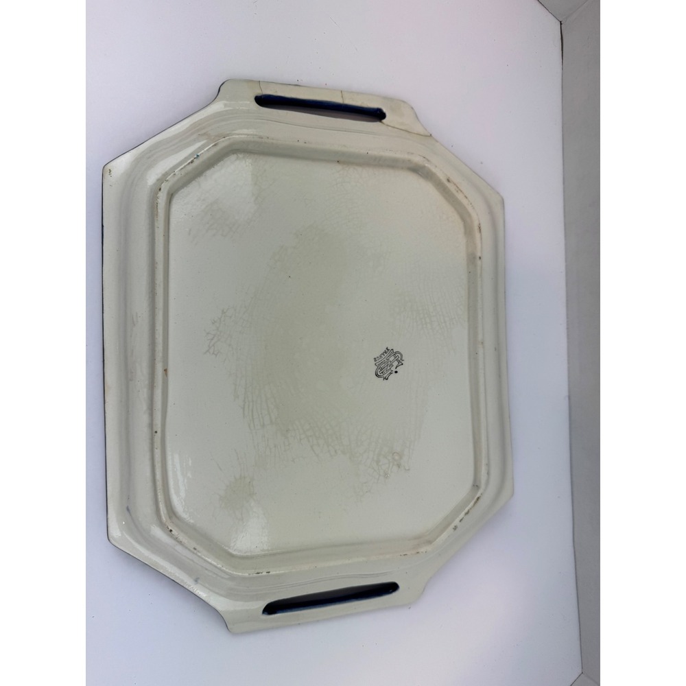 Antique Gien French Faience Renaissance Tray 1870s Handled Platter - As Is - Picture 9 of 11